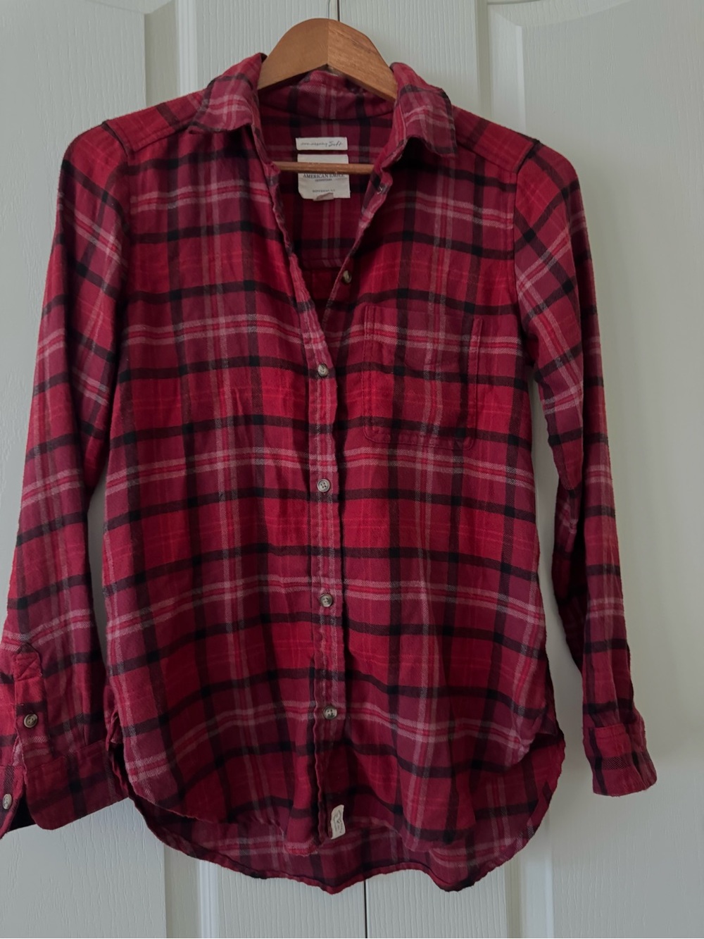 American Eagle Outfitters Red Plaid Button-Down Shirt